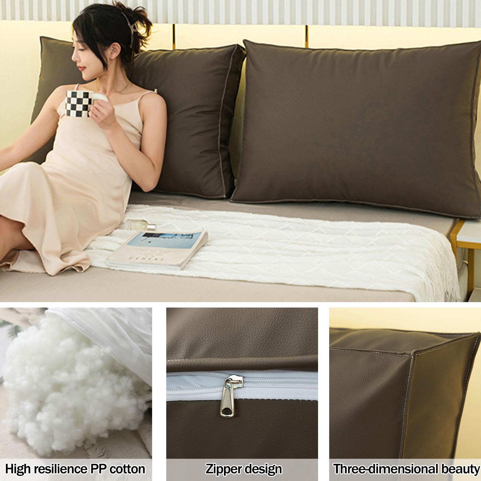 Cojín de respaldo con tecnología de almohada de lectura tapizada de tela, suave y cómodo, cojín de apoyo para el respaldo del cabecero para sofá cama, cojín de posicionamiento con funda extraíble (1