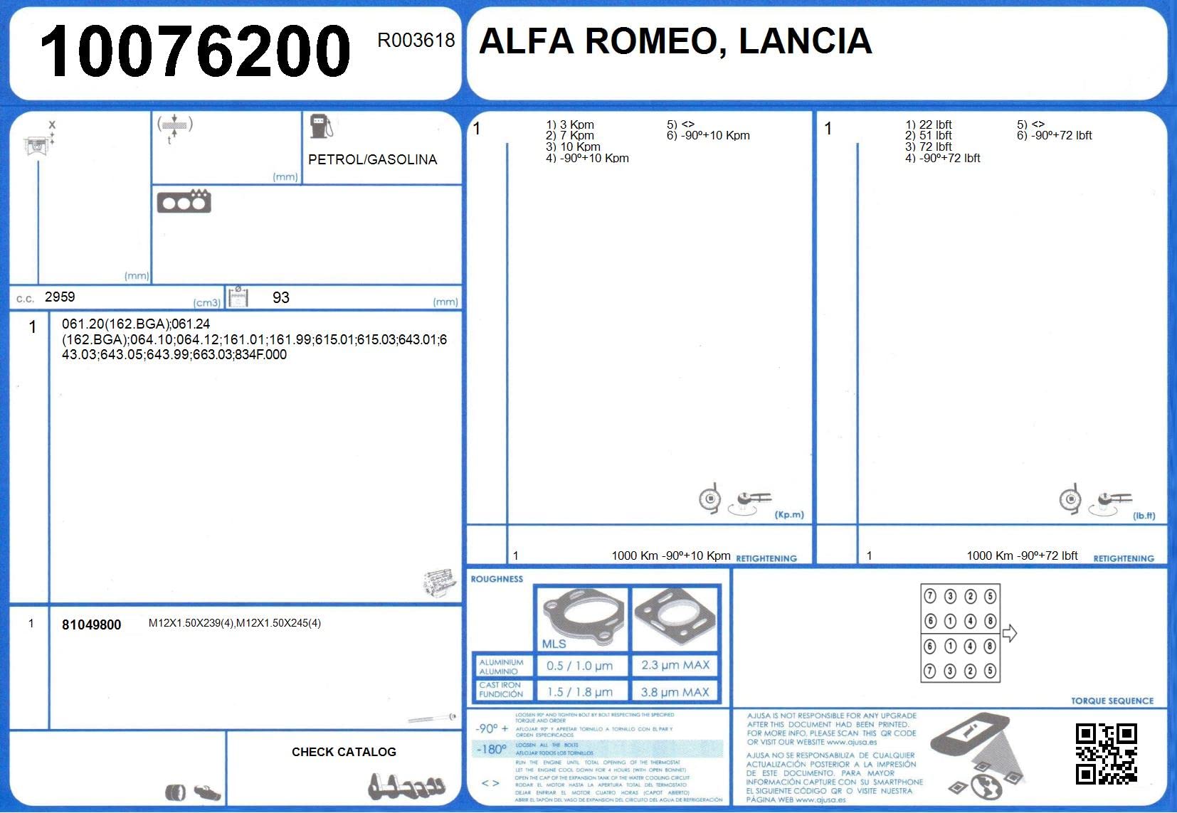 Ajusa 50116500 Kit Completo Guarnizioni, Motore