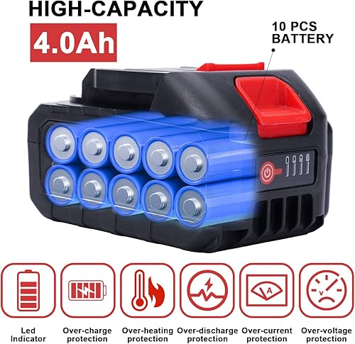 Miniatura 4 de Pantalla de cantidad de batería de 21 V y base dual, batería de 4.0 Ah con adaptador de cargador indicador LED compatible con soplador de hojas por