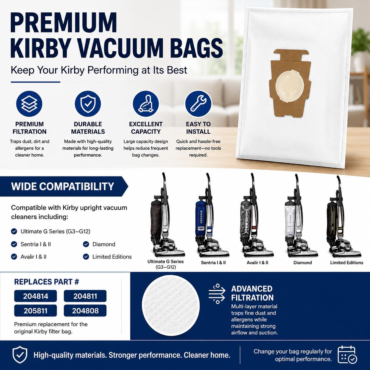 10Pack HEPA Vac Bag Compatible with Kirby F Style for Ultimate G Sentria&Avalir Series