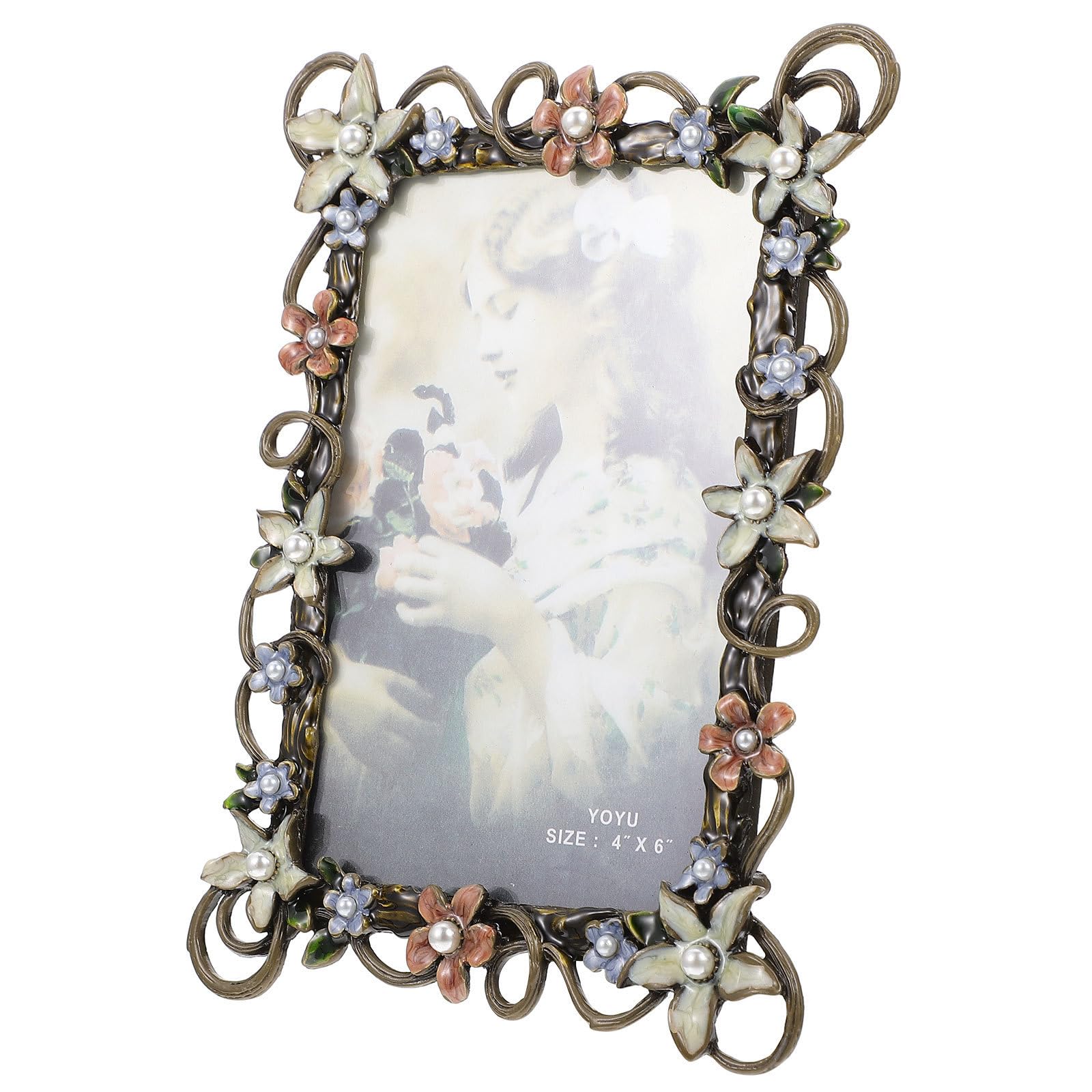 Cadre de bureau chic en alliage de zinc avec motifs de fleurs