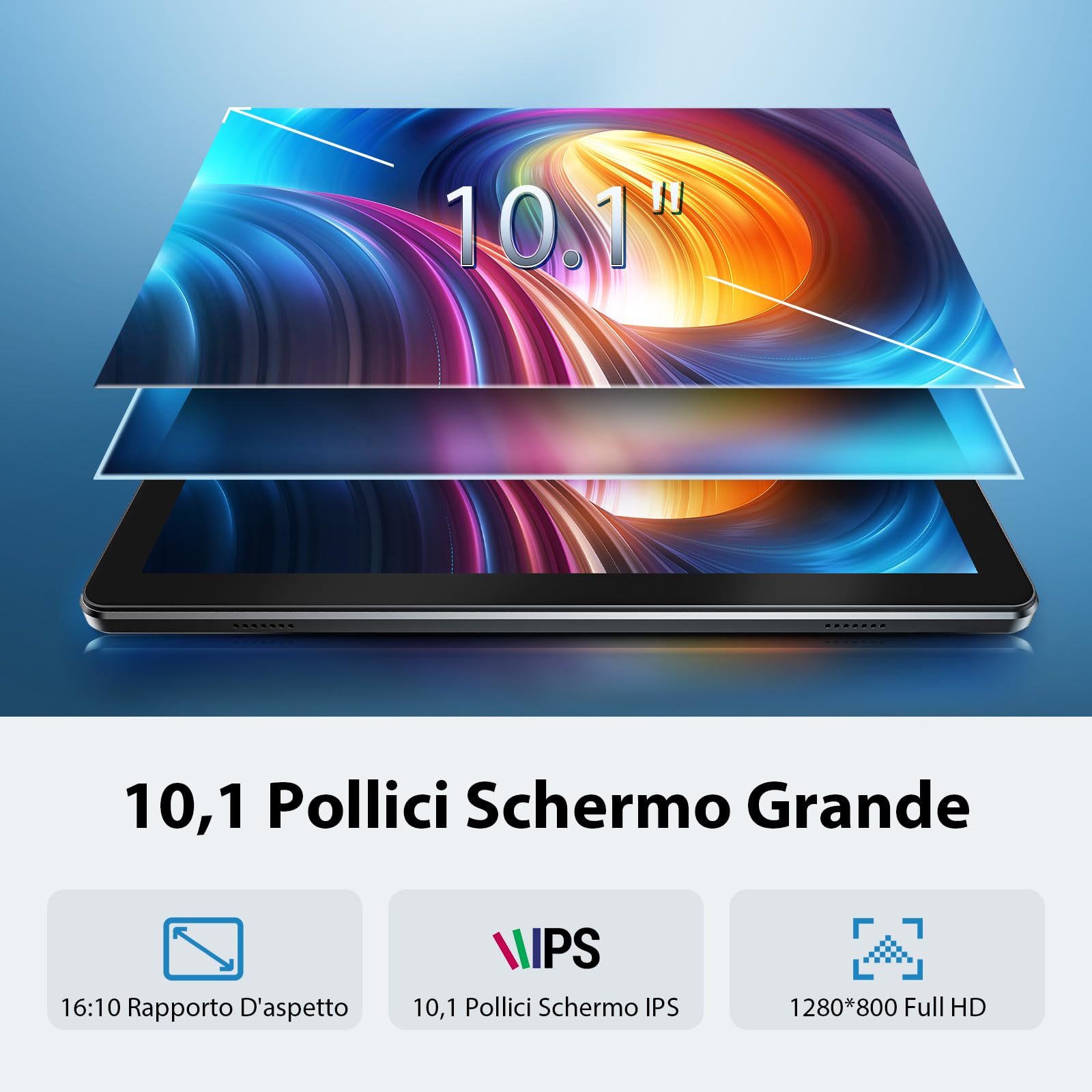 Tablet 10 Pollici, Tablet Android 15 con Cover, Unisoc T30 Quad-Core, 18 GB RAM + 128 GB ROM + 1 TB TF, Display HD IPS 1280x800, Fotocamera Doppia 5MP + 8MP, 6000 mAh, WiFi 6, BT 5.0, GPS (Nero)