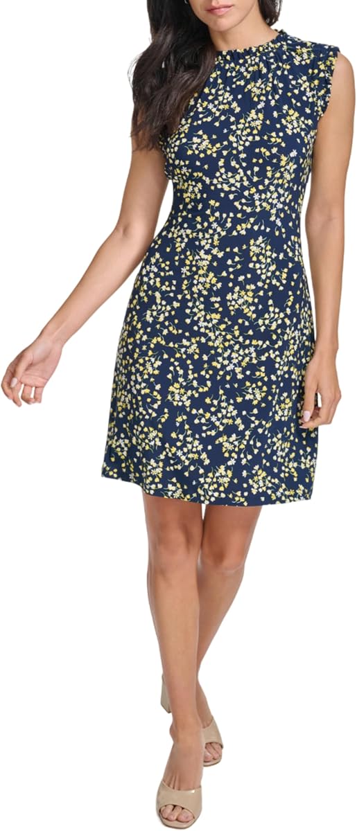 Vestido de punto sin mangas con cuello volante para mujer