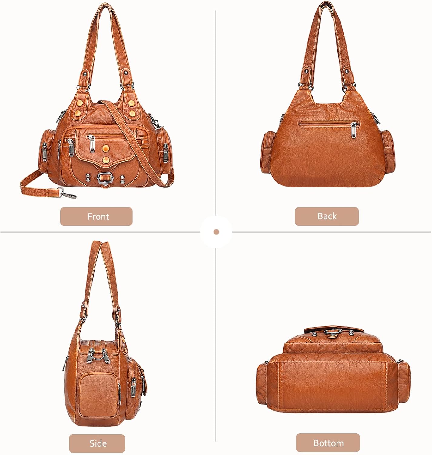 NICOLE & DORIS Vintage Shoulder Bags Multi Pockets Handbags for Women Crossbody Bag Soft PU Leather Hobo Bags