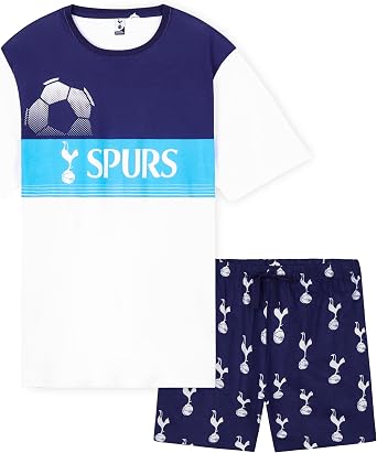 Tottenham Hotspur Mens PJ Set Summer Nightwear, T-Shirt & Shorts, Soft 100% Cotton Lounge PJs - Spurs Gifts