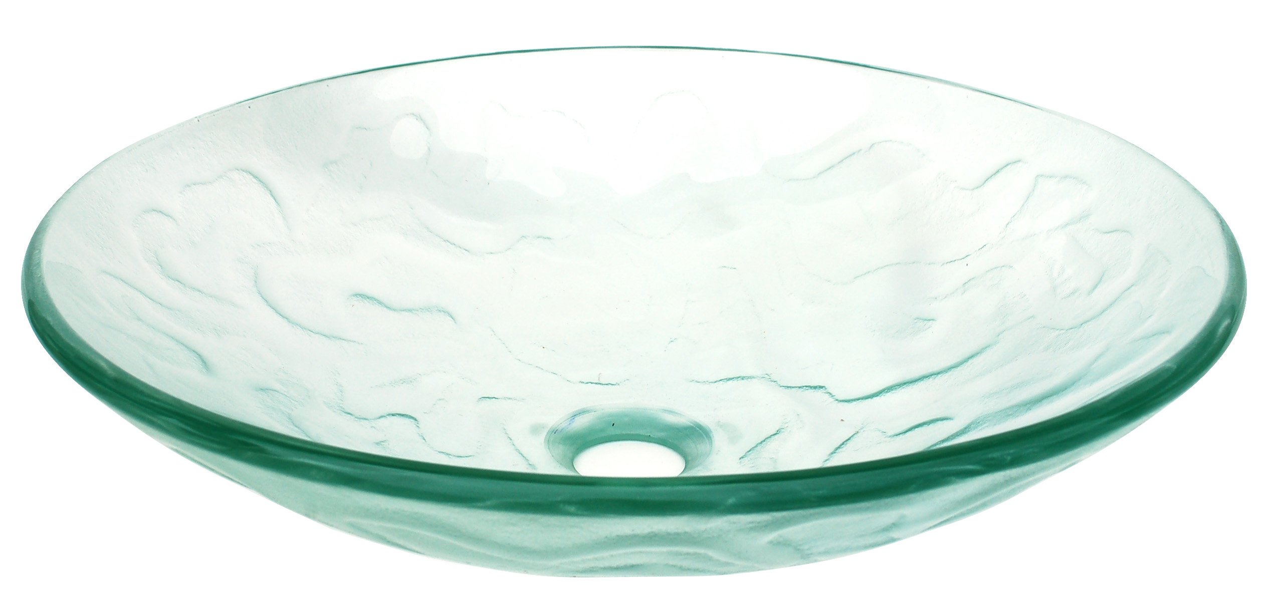 Eden BathClear Embossed Waves Large Round Glass Bathroom Vessel Sink
