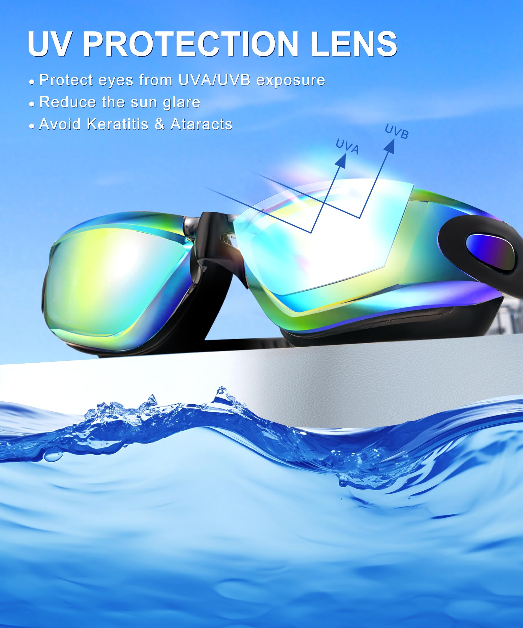 Occhialini da nuoto per adulti: occhialini da nuoto anti appannamento, unisex, con UV400, senza perdite, confezione da 3