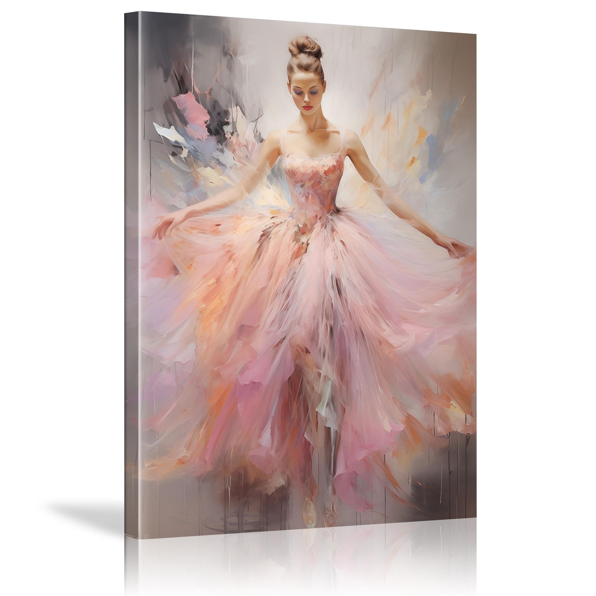 Lsyaluck Girls Innerframe-8 Pink Wall Art Ballerina Painting Canvas Dancing Picture Abstract Vertical Artwork Prints For 'S Room Dancing Room 40X65cm(16X26in) Innerframe