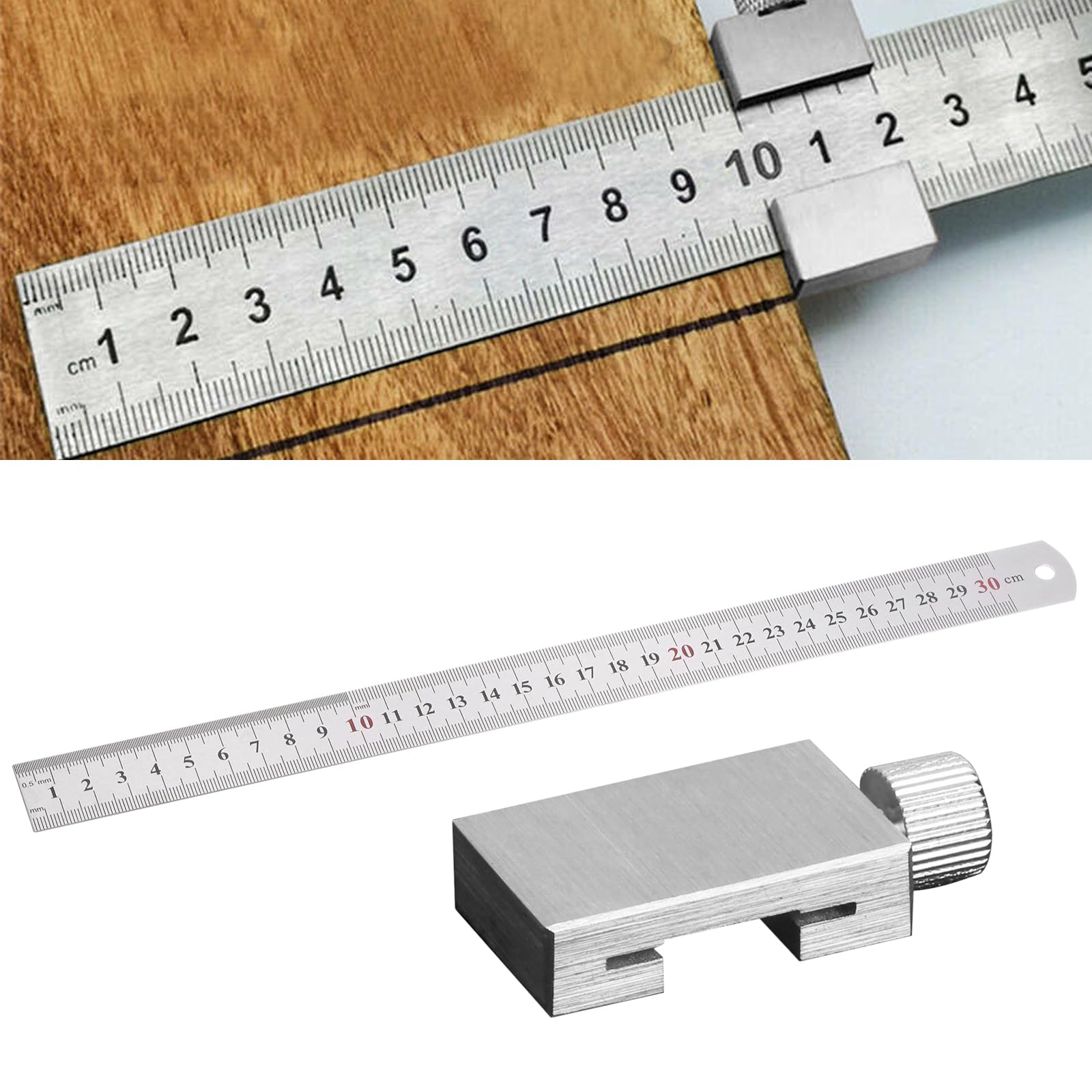 Nizirioo Righello di arresto in acciaio inox: 30 cm, strumento di arresto per la lavorazione del legno, fai da te, artigianato