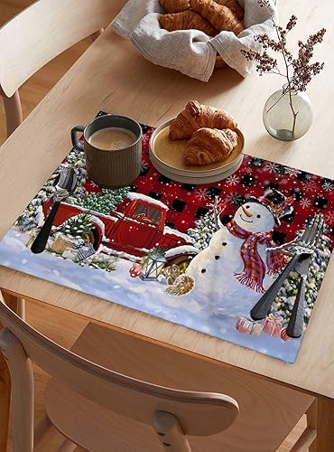 Miniatura 3 de Juego de 6 manteles individuales de lino con bloques de color negro y gris, lavables, de 19 x 13 pulgadas, para cocina, comedor, interiores y