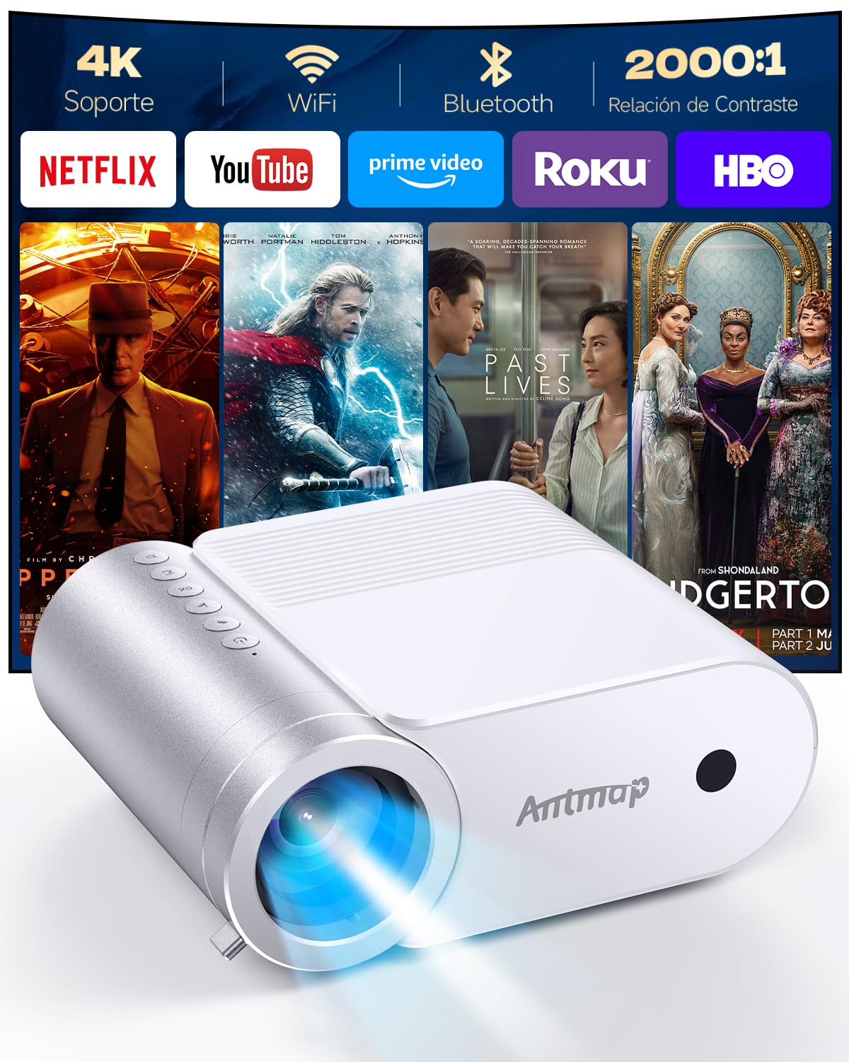 Mini Proyector Portatil, 1080P Proyector Android con WiFi y Bluetooth de Cine para Teléfono, Exterior Cine Jardin para Movil con 200” para iPhone/HDMI/USB/TV Stick