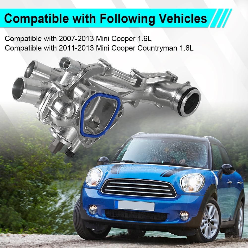 Upgraded Aluminium Engine Coolant Thermostat Housing Compatible with Mini Cooper 2007-2013, Cooper Countryman 2011-2013 - DOHC 4Cyl 1.6L, Replacement for 11537534521, 11538699290, 902-812
