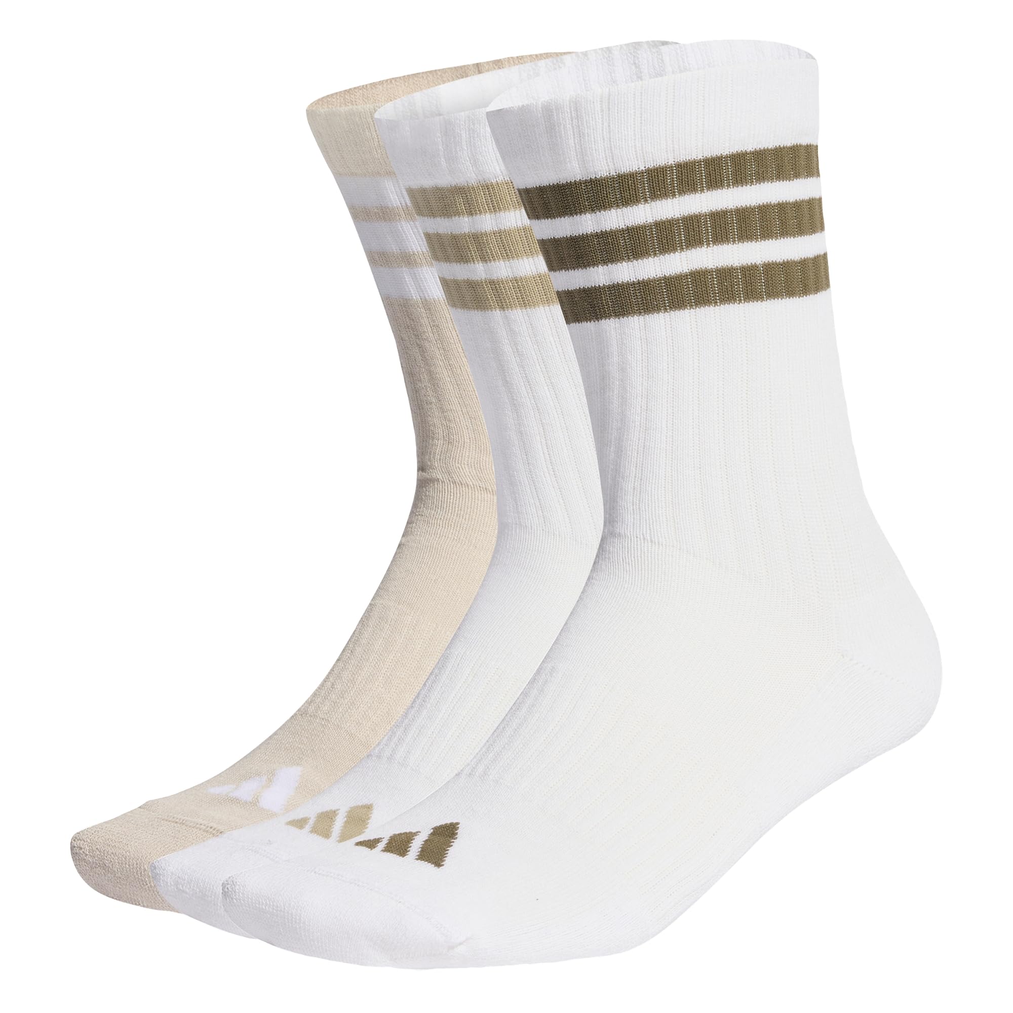 adidas Unisex 3STRIPES CUSHIONED SPORTSWEAR CREW SOCKS 3 PAIR PACK, white/wonder alumina/olive strata, 13-14.5