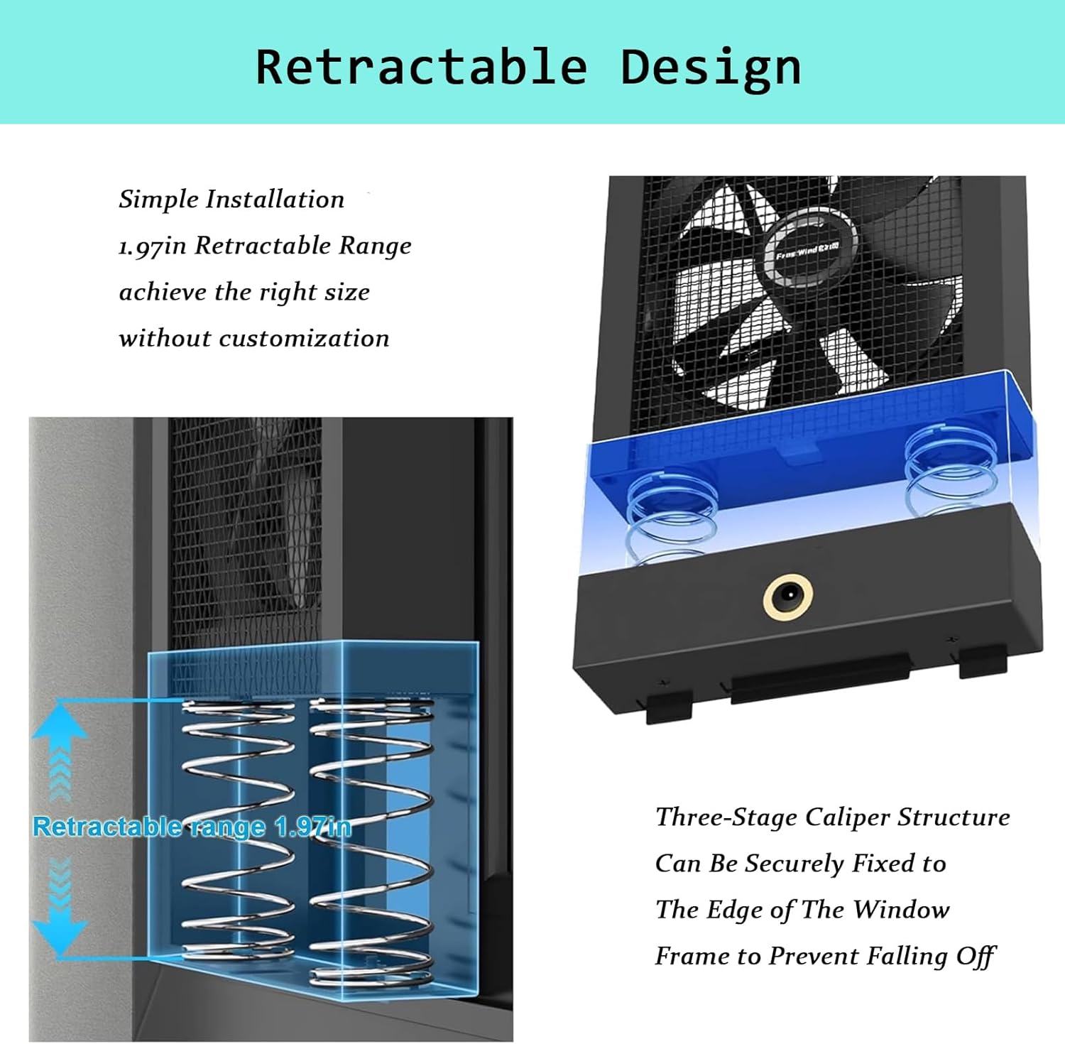 Vertical Window Exhaust Fan for Sliding Windows, Retractable Fan, No Need to Drill Holesembed Ded Installation, Adjustable wind Speed (black, 43.31-45.28)