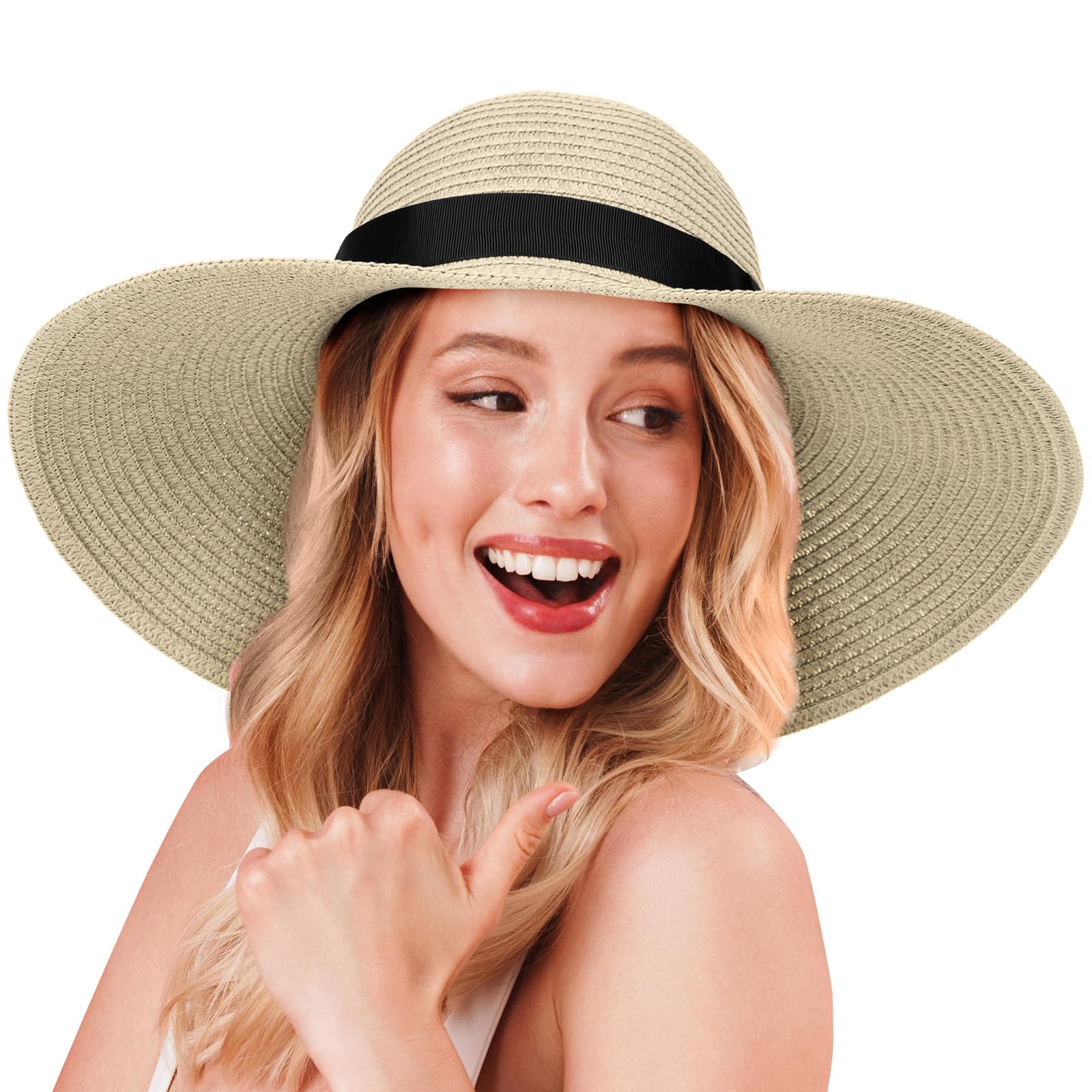 flintronic 1PCS Sombrero de Visera Plegable, Sombrero de Paja para La Playa, Sombrero de Playa, UPF 50+, para Mujer, Viajes y Exteriores， Blanquecino