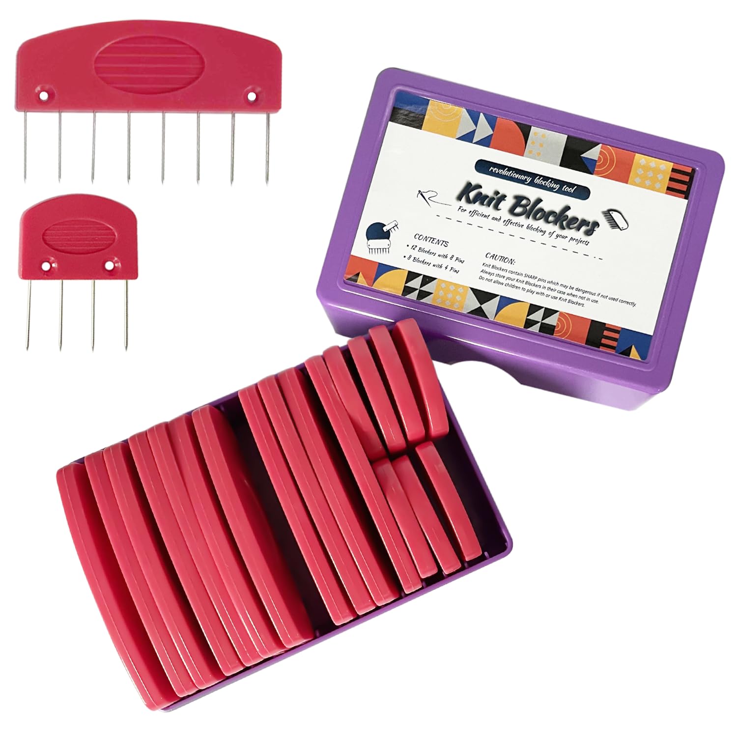 Jamit Red 20Pcs Knit Blockers Pins Kit, Knit Blocking Combs For Crochet Knitting Blocking Board Mats, Crochet Blocking Pins For Crochet Projects Sewing Lace Needlework Projects Tool (Red)