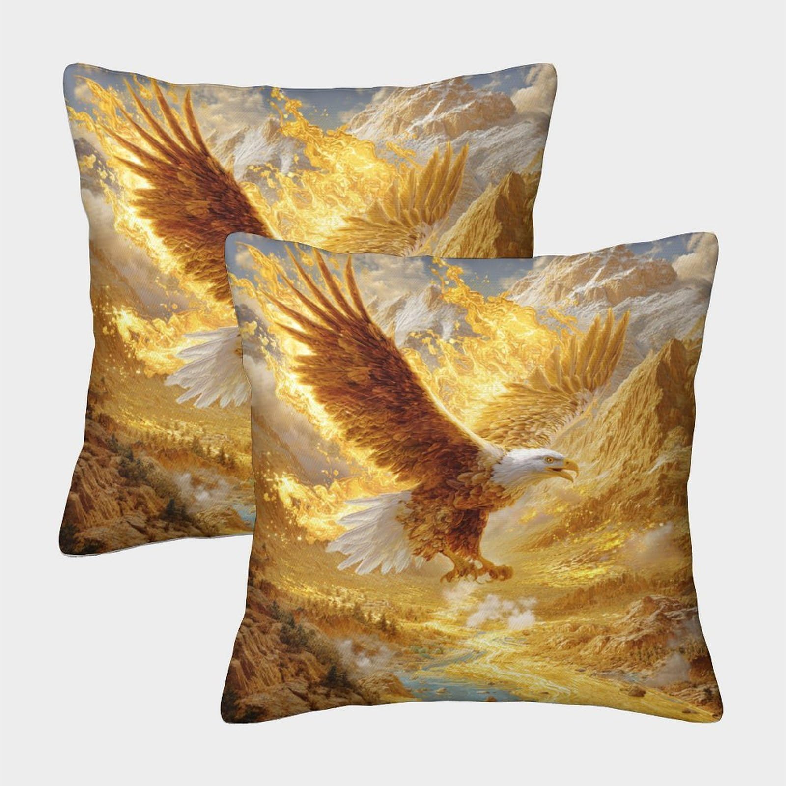kaiyun 2 Pack The Eagle—shimmering Beneath The Radiance of The Mountains 3D Image Printed Single-sided Cushion Cover 45x45cm