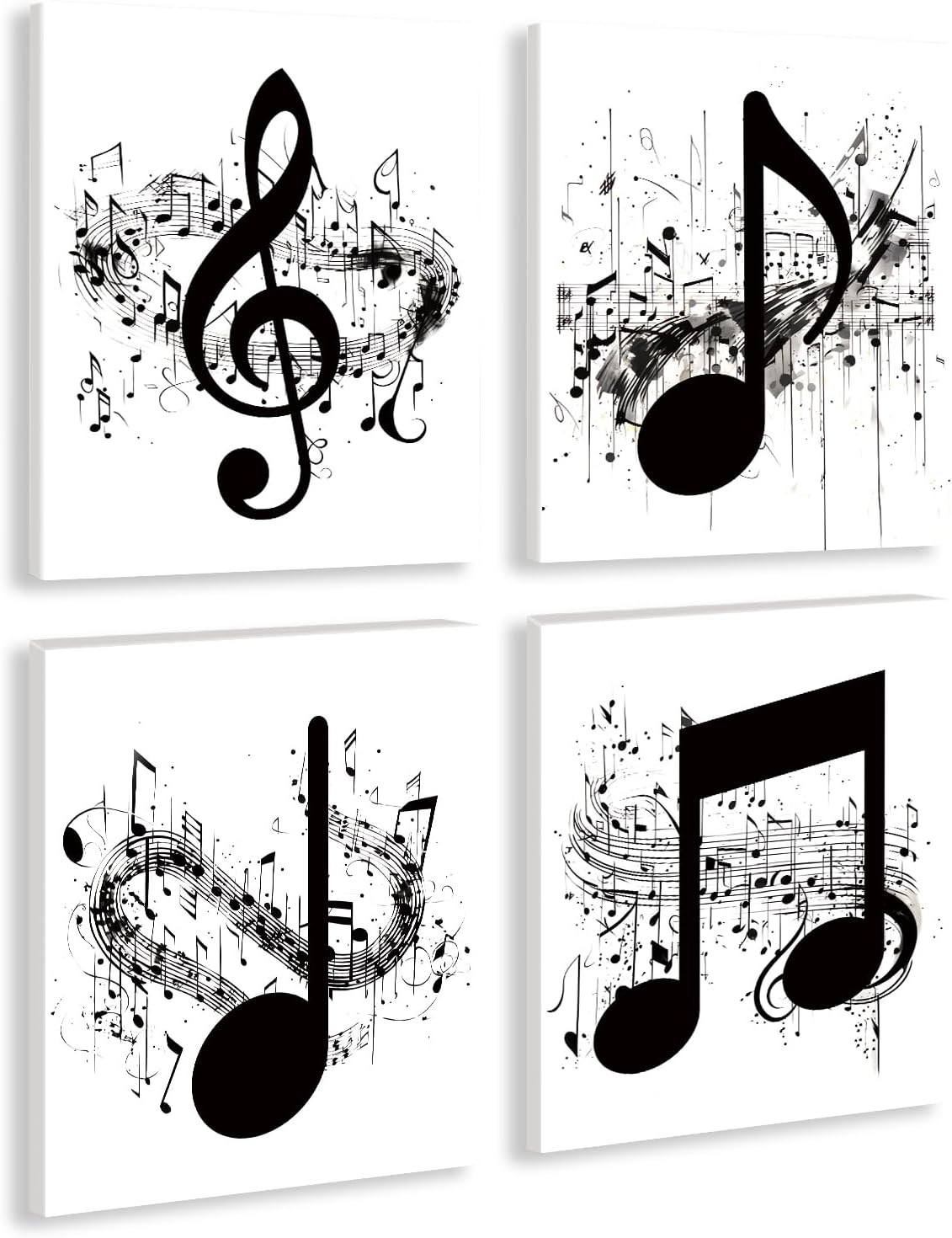 Framed Music Notes Wall Art Black and White Vintage Canvas Posters Prints for Home Living Room Bedroom Office Decor, Set of 4, (8x10 Inch)
