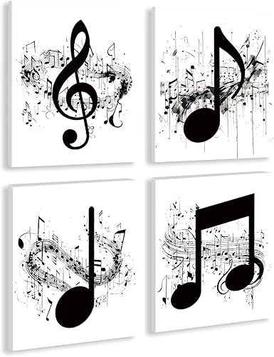 Notas musicales enmarcadas, arte de pared, lienzo vintage en blanco y negro, impresiones para decoración del hogar, sala de estar, dormitorio,