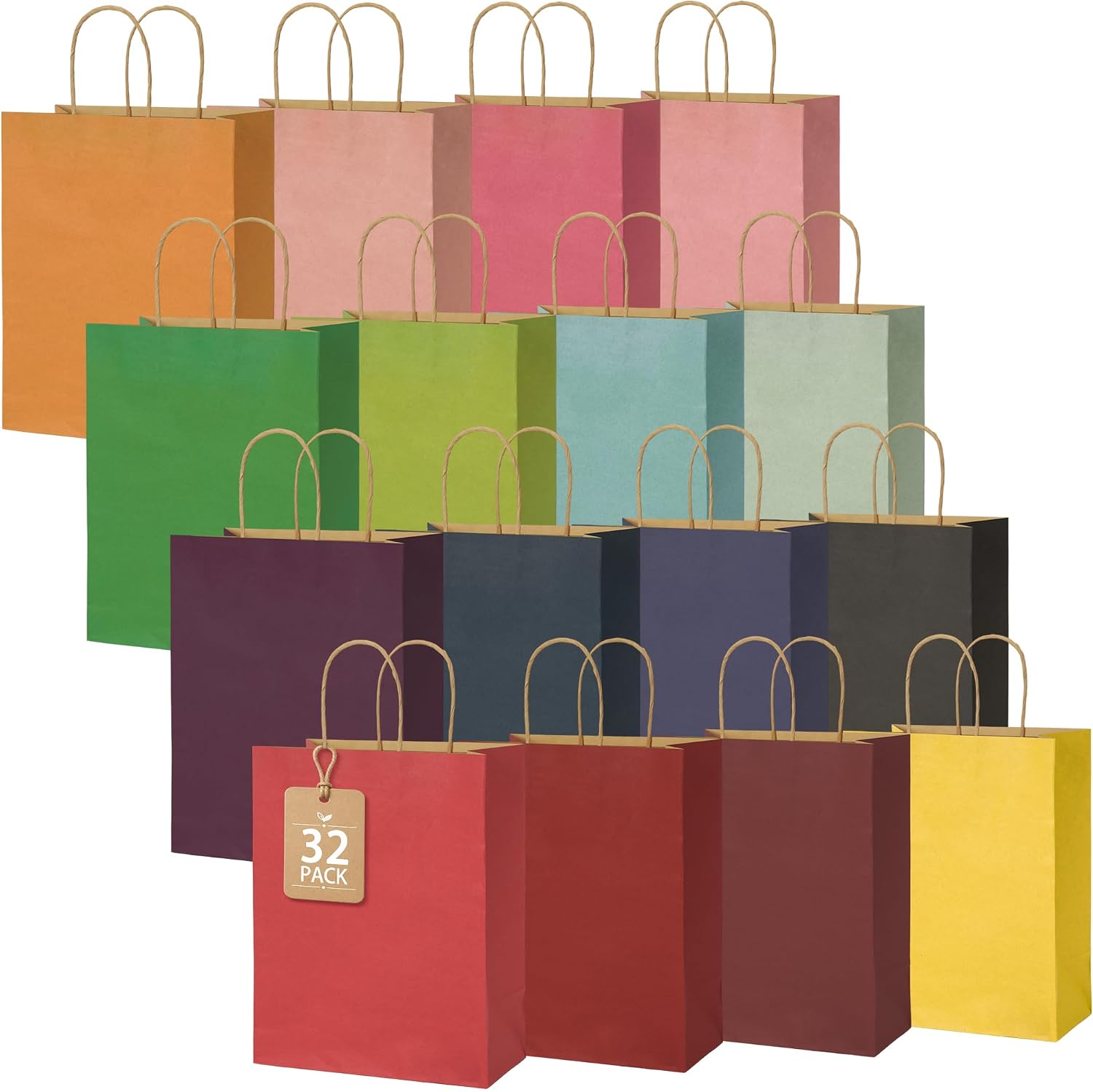 BLEWINDZ 32Pcs Colored Medium Paper Gift Bags with Handles 10.6×8.2×4.3 In