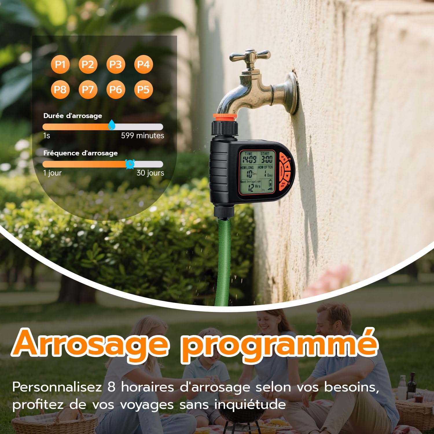 Mcbazel Programmateur Arrosage Automatique IP65 avec Grand Écran LCD Minuteur Jardin