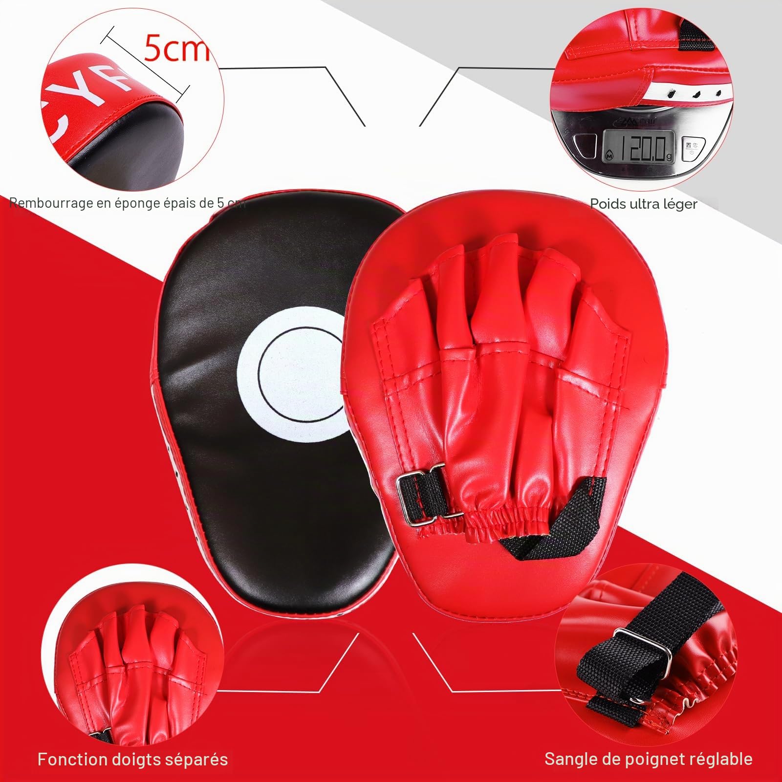 DEWEL Lot de Bouclier de Frappe en Cuir PU avec 1 Paire de Pattes d'ours Boxe, 1 Coussin de Frappe et 1 Coussinet de Taekwondo pour MMA Entraînement, Arts Martiaux, Taekwondo, Sports de Combat