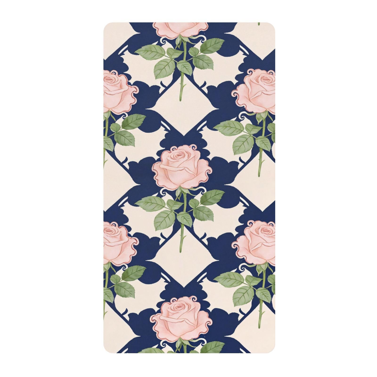 Sábanas de algodón para cuna de bebé, niños y niñas, diseño de rosas rosas, color azul marino y beige, suave y cómoda, funda de cama para guardería, 1 paquete de sabanas para cuna