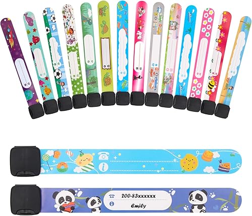 Wiwaplex 16 pulseras de identificación de seguridad para niños, pulseras de identificación para niños, pulsera de seguridad ajustable impermeable