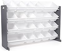 Vista 10 de Humble Crew Organizador de juguetes extra grande con 20 contenedores de plástico – Estantería de almacenamiento gris/blanco con estantes de 4