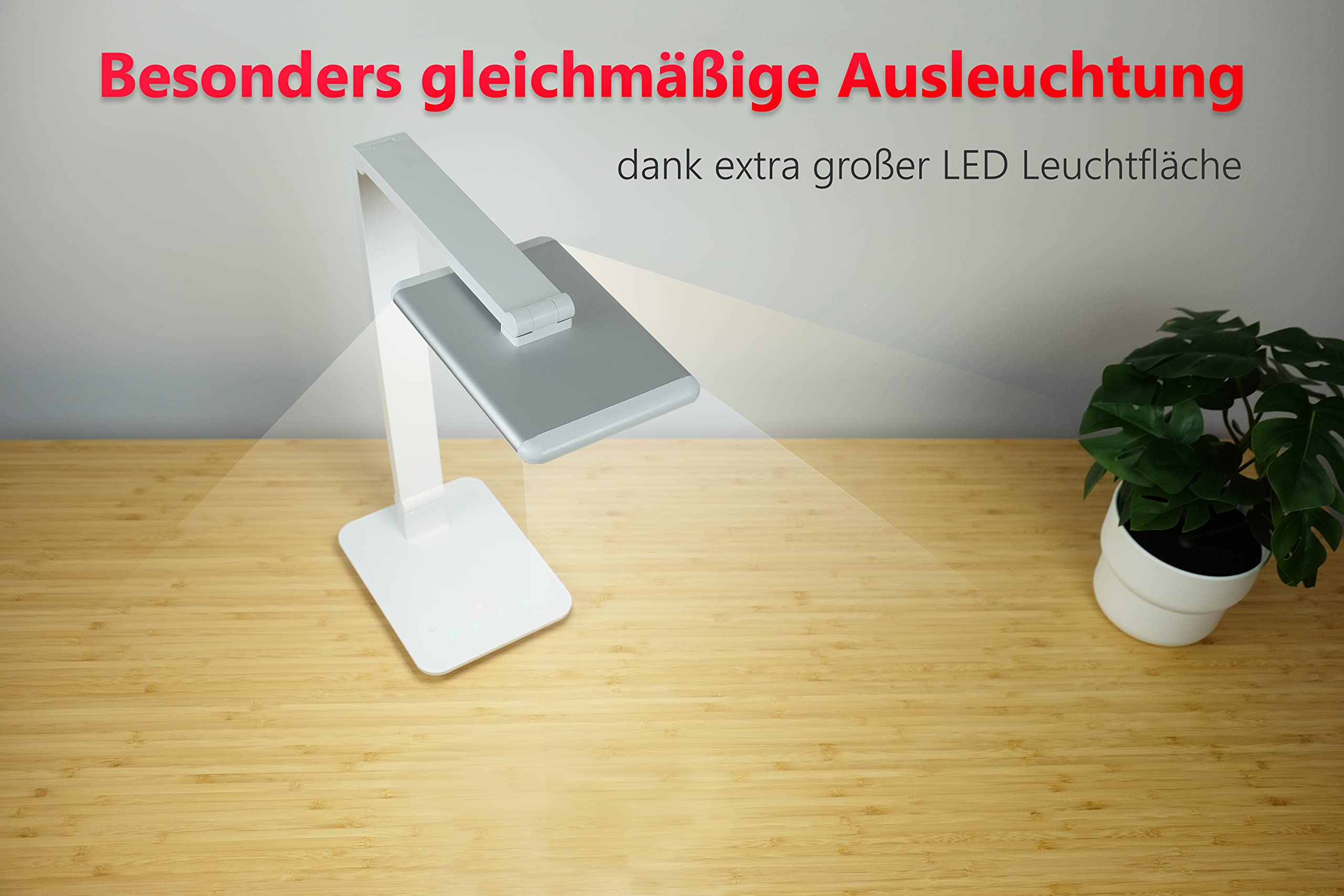 FeinTech LTL00100 LED Schreibtisch-Lampe Lichtfarbe warmweiß bis kaltweiß dimmbar 550 lm, Aluminium, ABS-Kunststoff, Acrylglas, weiß, 37 x 15 x 43.5 cm