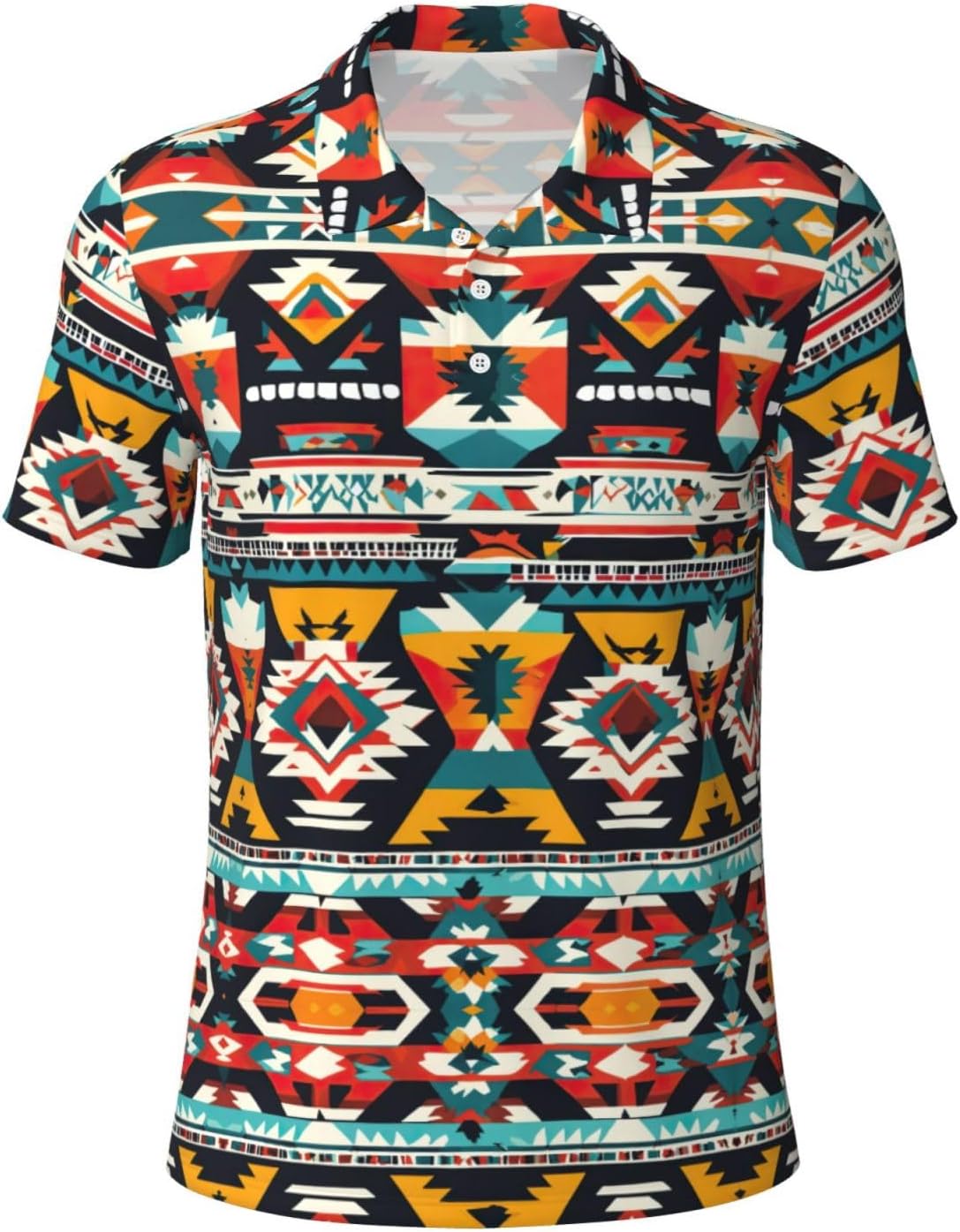 Native American Pattern Print Mens Golf Shirts, Sports Polo Shirts, Moisture Wicking Short Sleeve Hawaiian T-Shirt