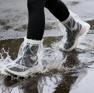Heavy-Duty Waterproof Non-Slip Shoe Covers, 10 Pairs Disposable Rain Covers with Wide Elastic Band & Anti-Slip Stickers for Men & Women, One-Size Shoe Covers for Indoor and Outdoor Use