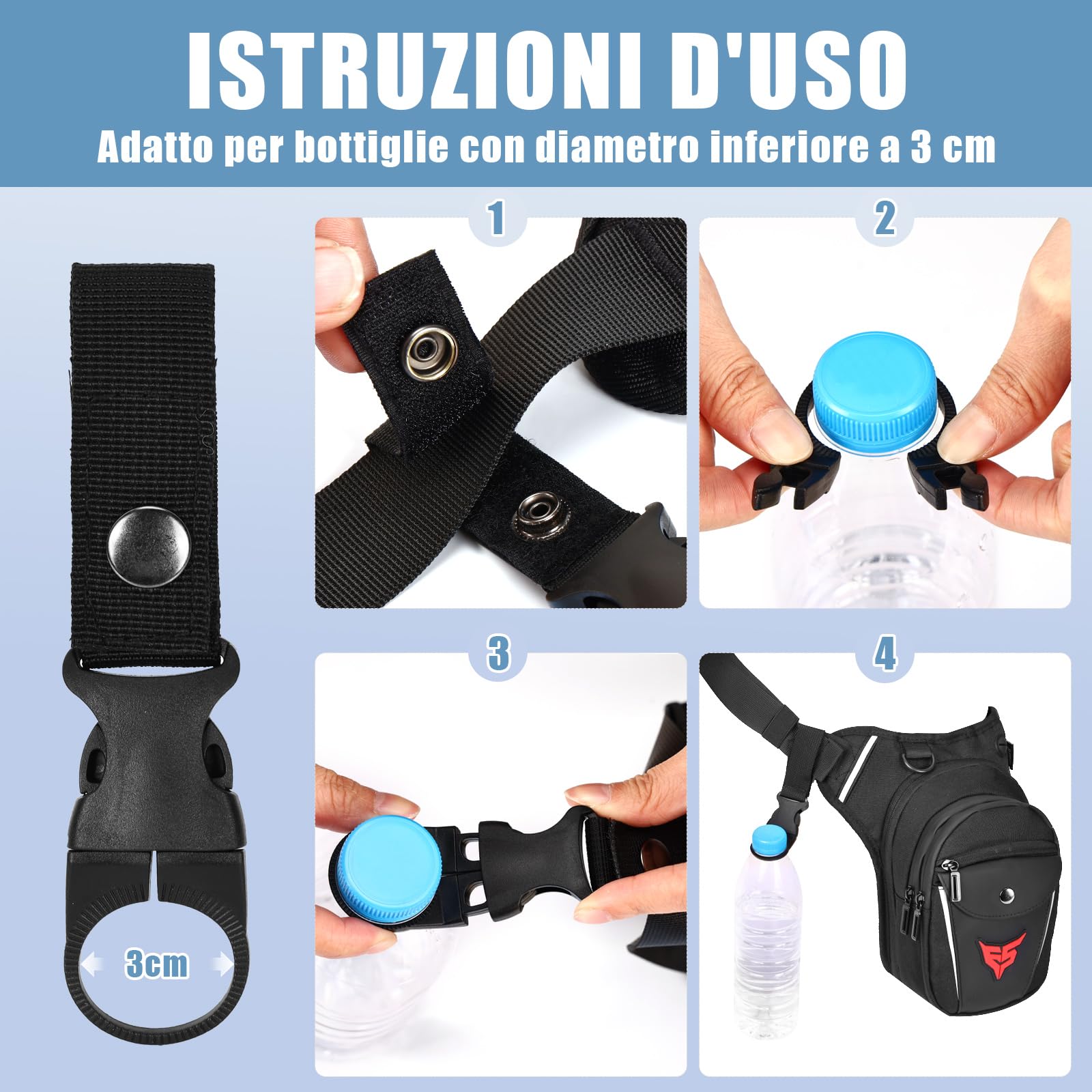 Eshow Marsupio da Gamba Moto Borsa Cosciale Espandibile con Fibbia Borraccia Striscia Riflettente per Trekking Ciclismo Viaggio