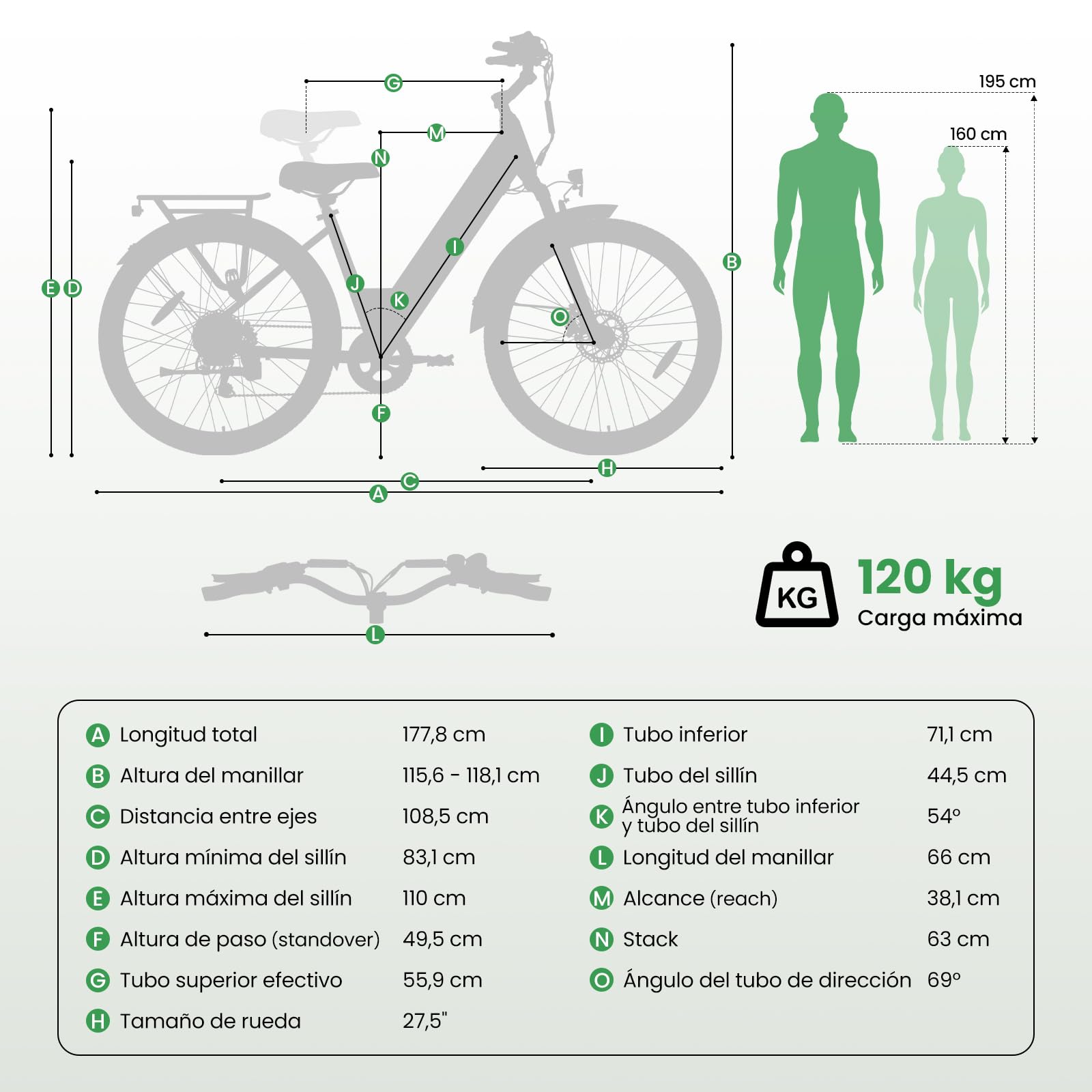 Bicicleta Eléctrica para Mujer 27,5", Motor 250W, Batería Extraíble 36V 15,6Ah hasta 100 km, Velocidad 25 km/h