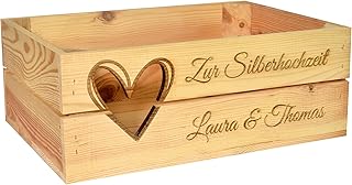 Holzkiste Personalisiert Herz mit Wunschtext - Gravierte Erinnerungskiste Hochzeit Verlobung Geburtstag Muttertag