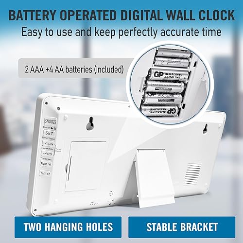 Miniatura 58 de TXL Reloj de pared digital grande de 14.2 pulgadas, funciona con pilas, reloj digital con pantalla grande con día, fecha y temperatura, reloj
