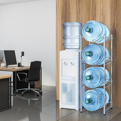 Miniatura 6 de SEHERTIWY Estante enfriador de agua de 5 galones, estante de almacenamiento de botellas de agua desmontable de 4 niveles, organización de botellas