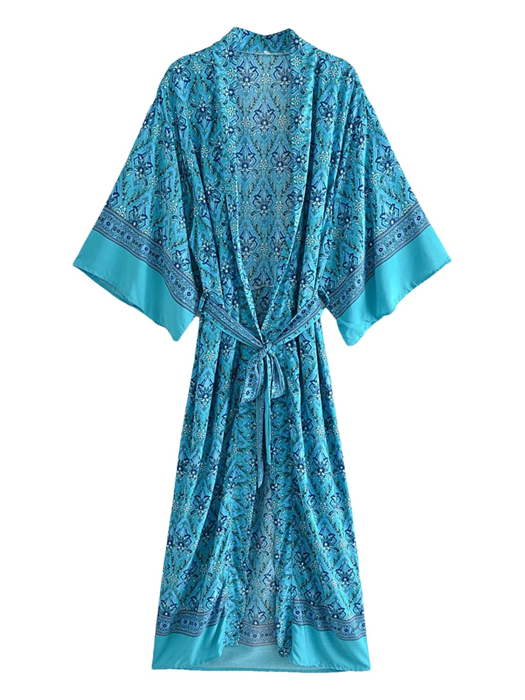 Disimlarl Kimono bohemio con estampado floral para mujer, cuello en V, mangas murciélago, maxi, bata para cubrir el bikini