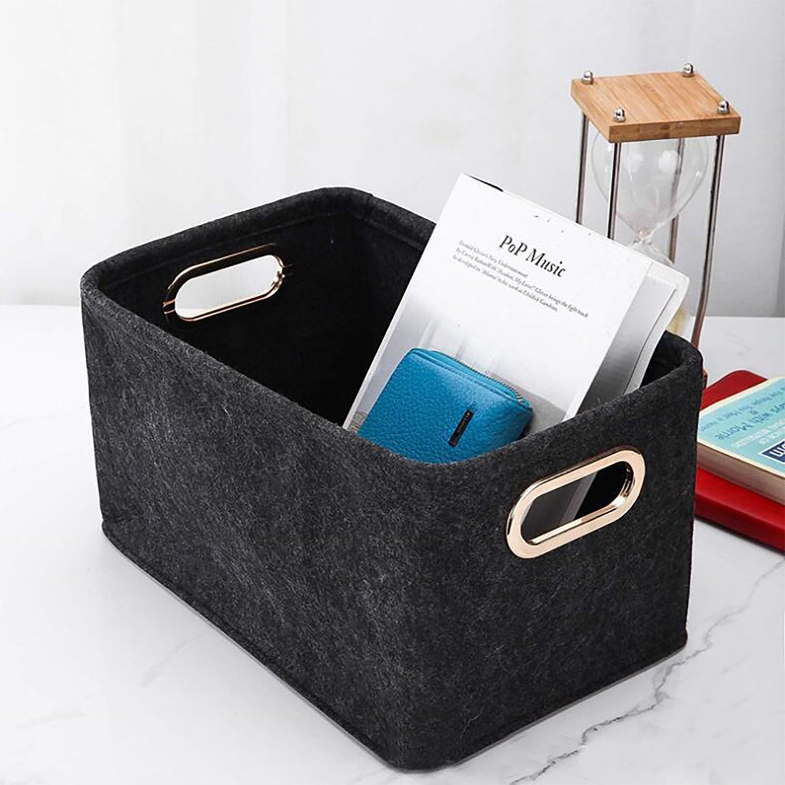 2 Pièce Panier Feutre, Care Panier Rangement, Rangement Feutre, avec Poignée, pour Vêtements, Serviettes, Articles de Toilette, Livres (noir)