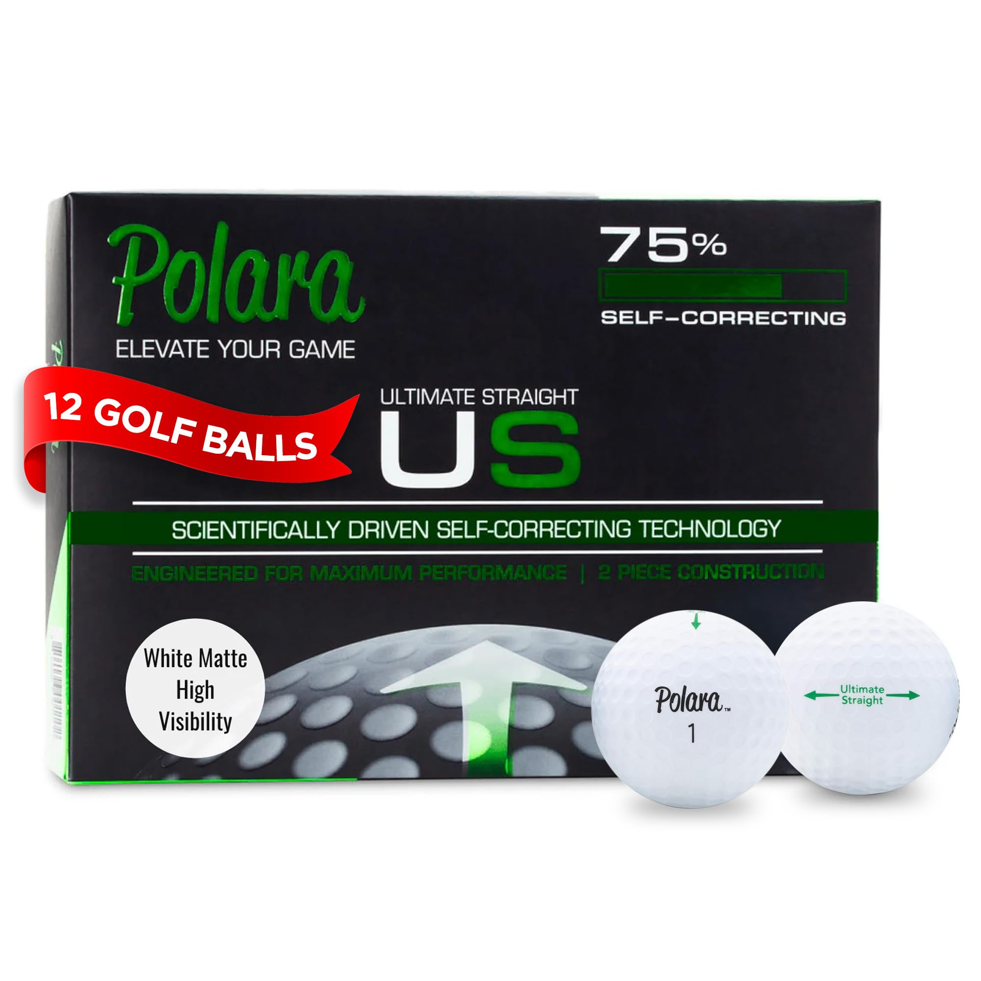 Polara Golf Self-Correcting Golf Balls – Soft Feel, Anti-Slice & Hook Correction, Exceeds USGA Limits, Dimple Pattern, High-Performance Balls for Men & Women – 1 Dozen