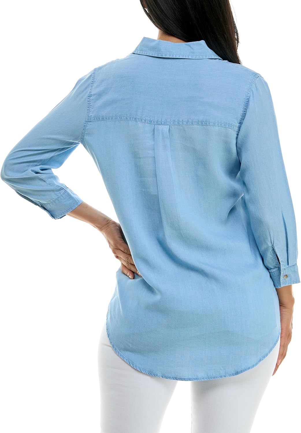 Zac & Rachel Womens Tencel Long Sleeve Pull Over Top with Front Chest Pocket, Collar Neck and Adjustable Button Up Neckline - Image 4