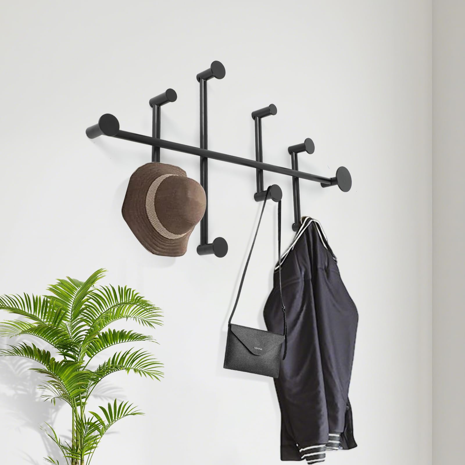 Appendiabiti da Parete e da Muro Moderno per Ingresso,Attaccapanni Elegante,Ideale per Mobili e Accessori d'Ingresso,Appendi Abiti per Muro per Ingresso,Soggiorno,Camera da letto (Nero)