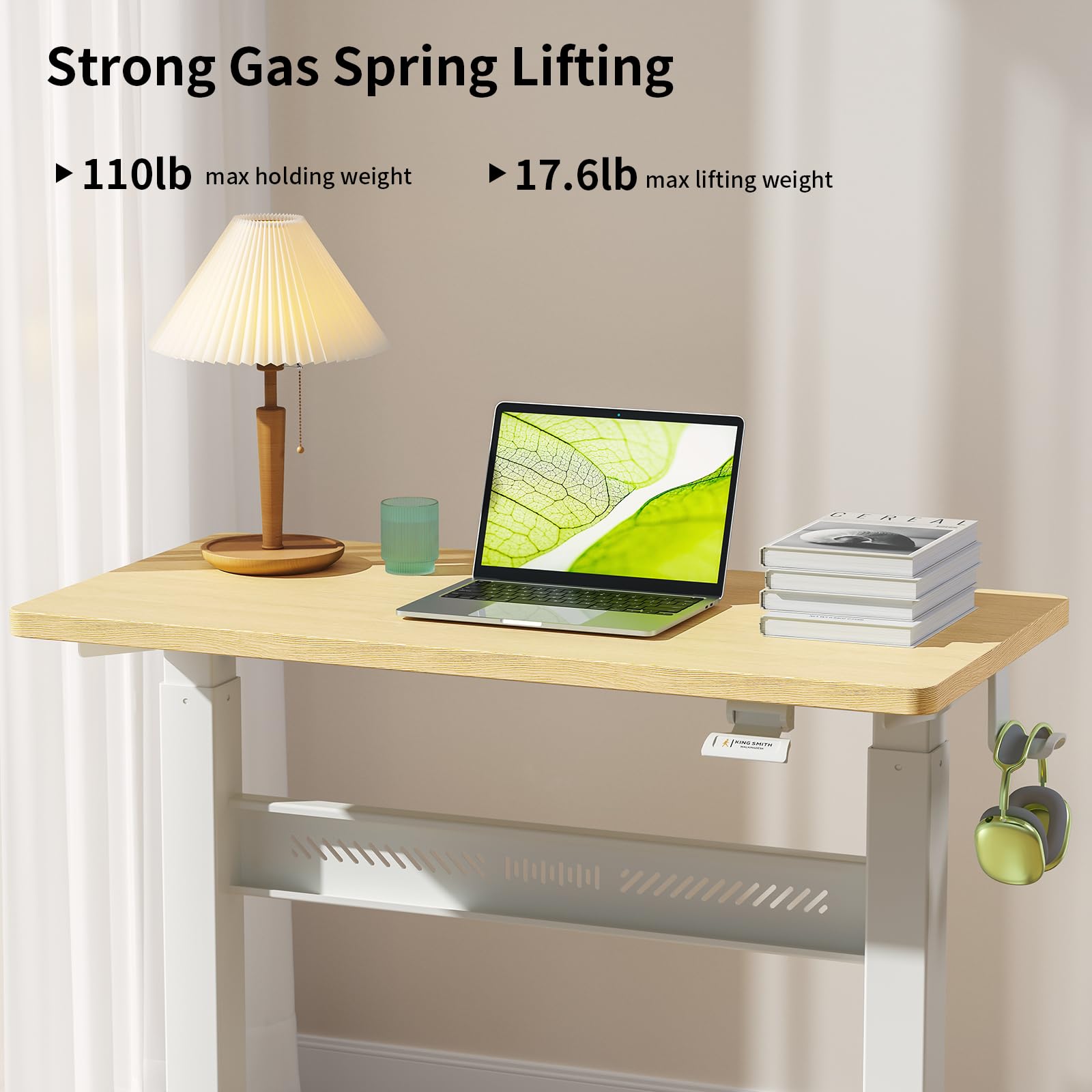 WALKINGDESK Bureau Mobile Réglable en Hauteur, 80 × 40 cm, Table de Lit avec roulettes Portable, Pneumatique Table Roulante Mobile pour Canapé, Lecture ou Travail, Chêne