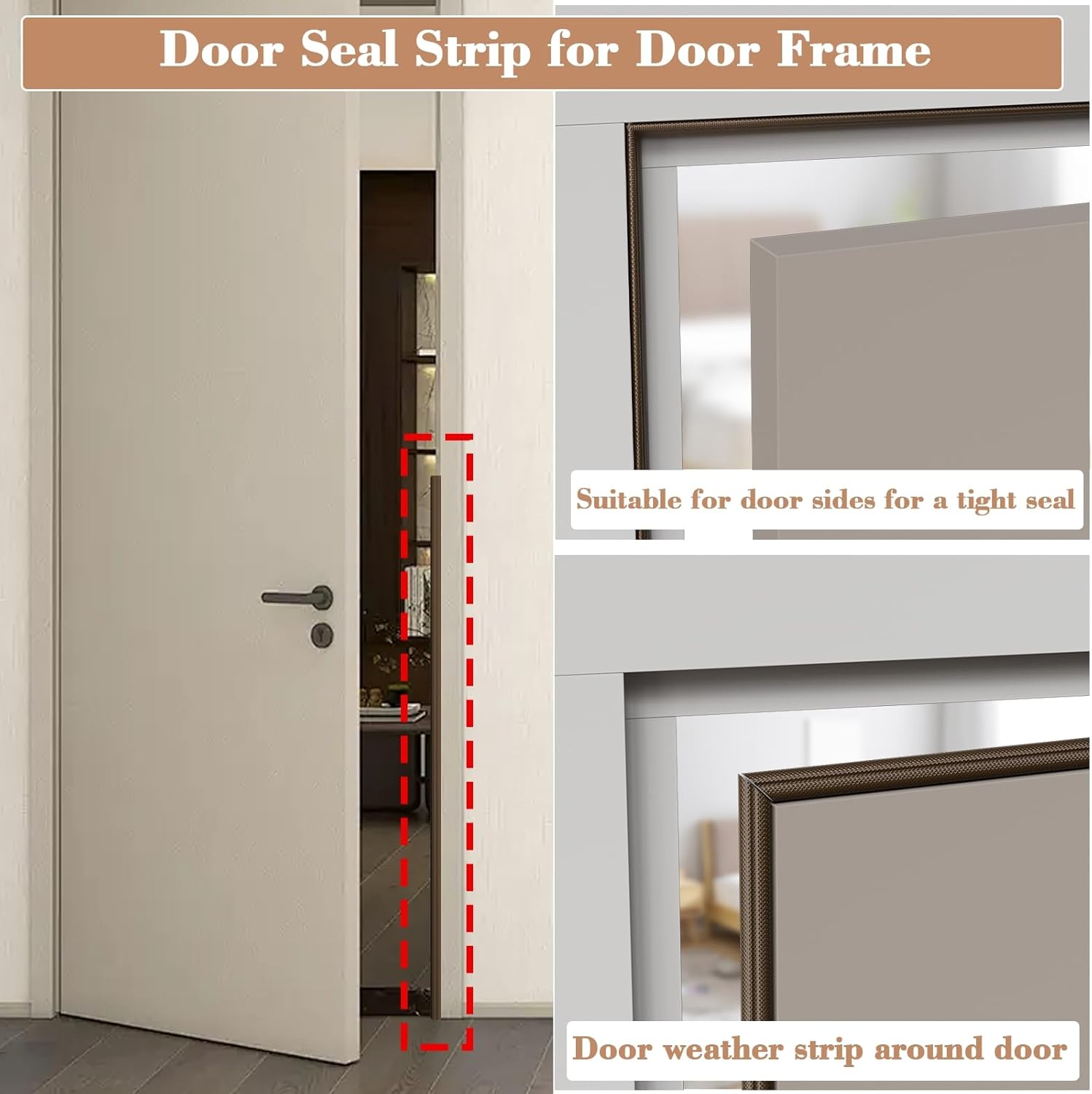 16.4 Ft Door Weather Stripping Door Seal Strip,Adhesive Foam Window Insulation for Winter,Soundproofing Draft Stopper for Door Frame Seal,Wedge Weather Strip Gap Filler for Noise Blocker,Brown