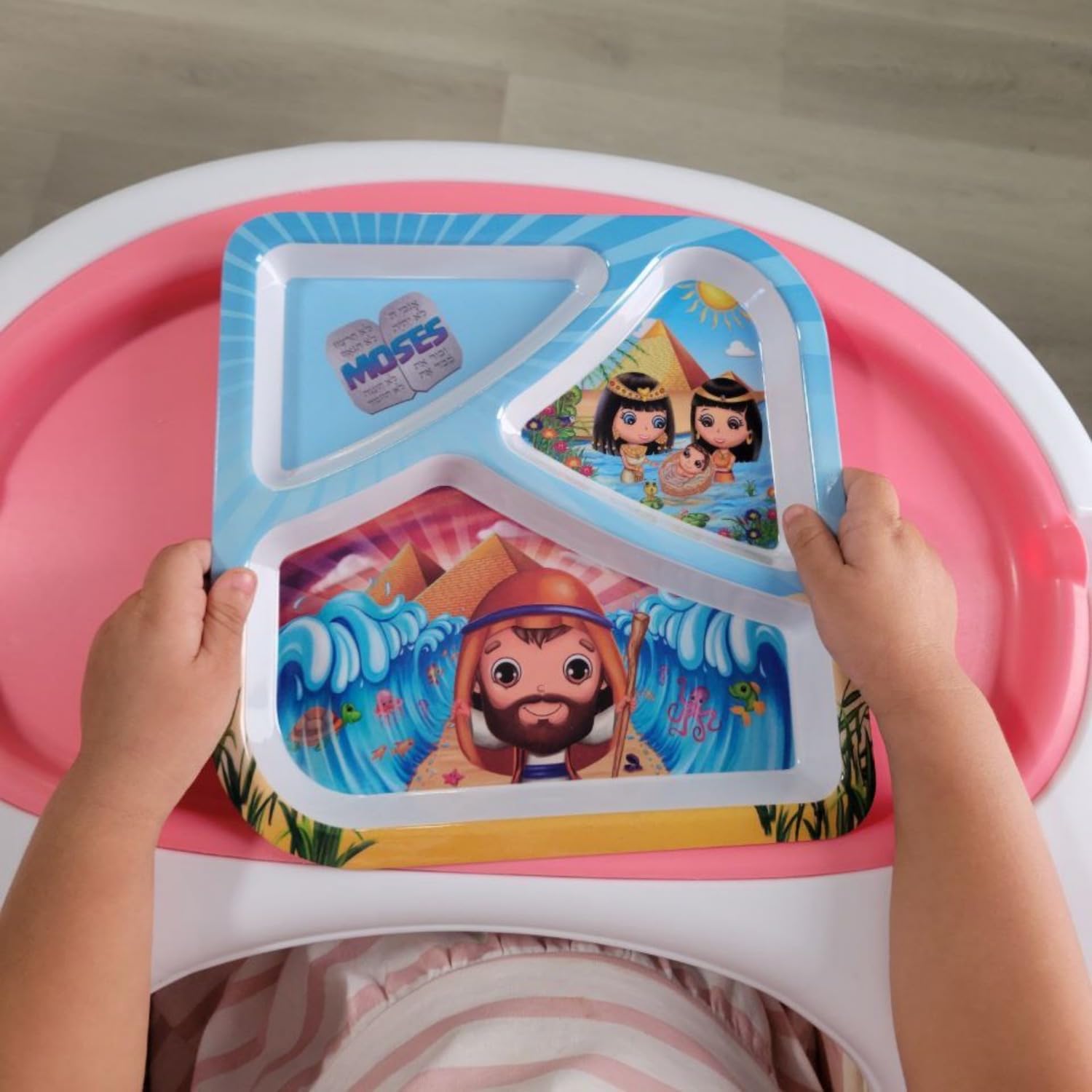 He Loves Me Kids Feeding gifts Set Moses 4 Piece Sets Toddler Dishes Multicolor, BPA Free, Kids Dinnerware Sets Includes Divided Plate, Round Bowl, Round Plate and Children’s Tumbler Cup