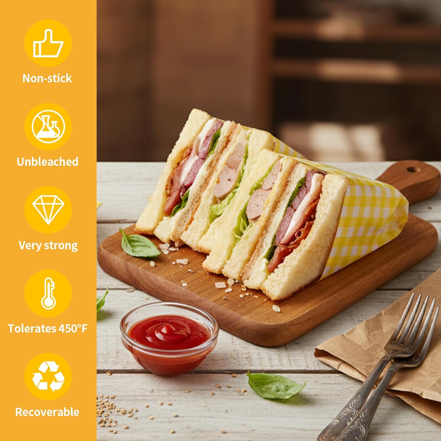 Sandwich Deli Paper Sheets, 50 Pack 7x7 Inch Checkered Food Wrap