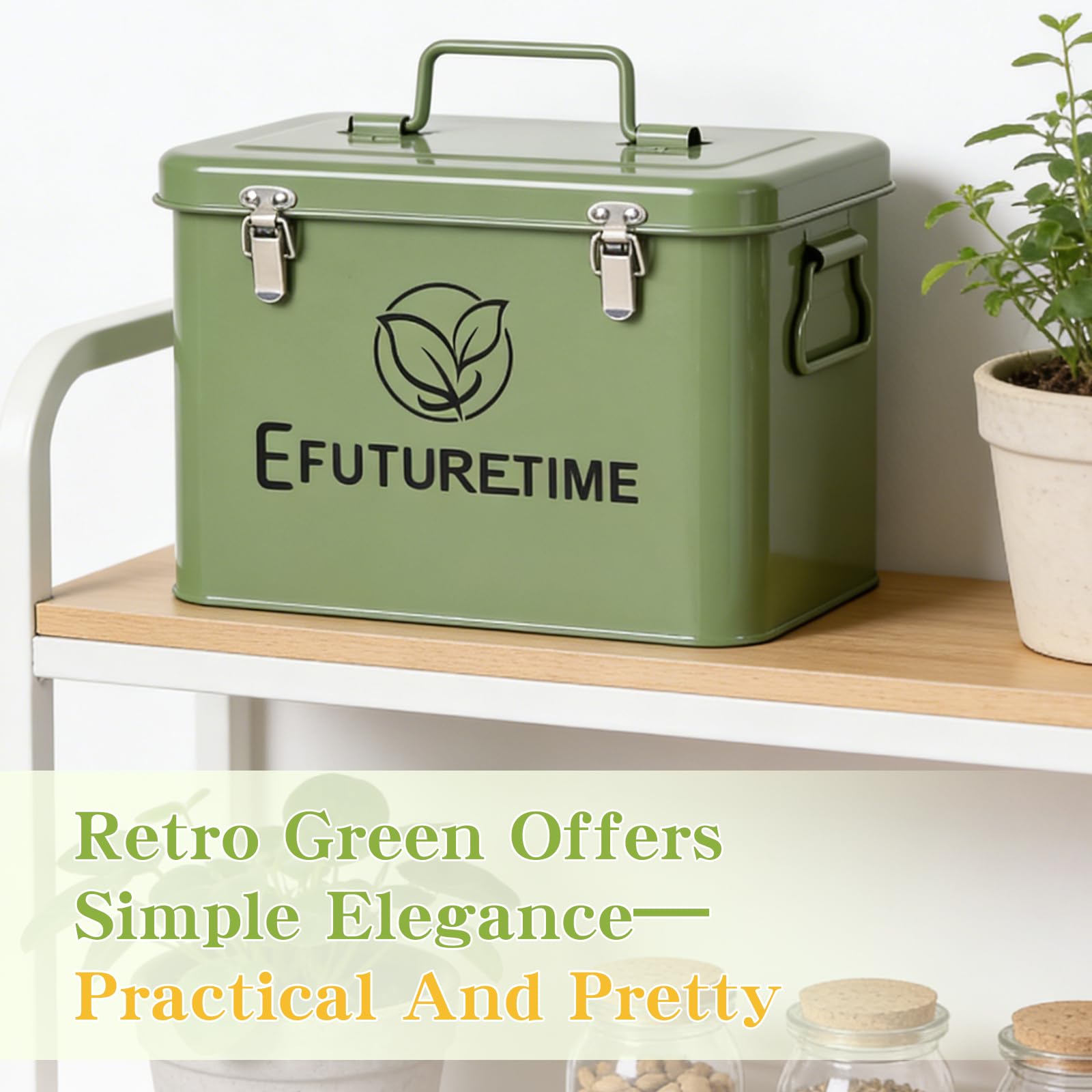 efuturetime Caja de Metal para Almacenamiento de Semillas 20,5×13,5×16cm, Organizador de Semillas de Jardín con 3 Compartimentos, Almacenamiento Semillas Flores Verduras Regalo Jardineros, Verde