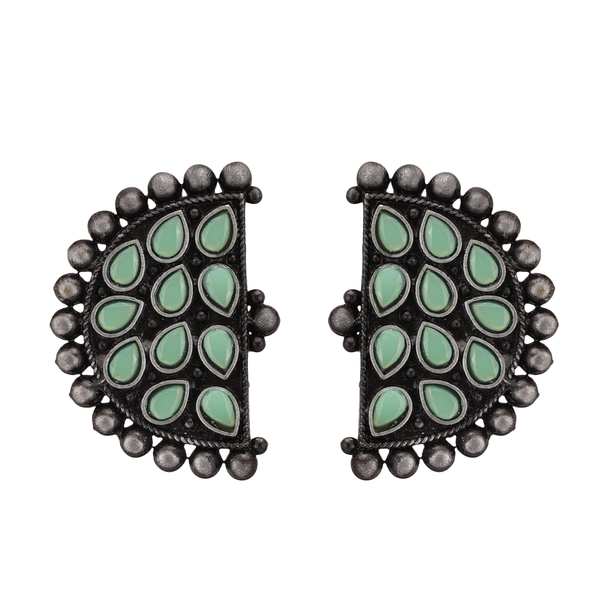 Shreyadzines Boho Vintage Antique Ethnic Gypsy Tribal Indian Designer Bollywood Stud Stone Oxidised Black Earring Earrings Set Jewelry (Mint Green) (B0BNJ6Q7B2) Amazon Price History, Amazon Price Tracker
