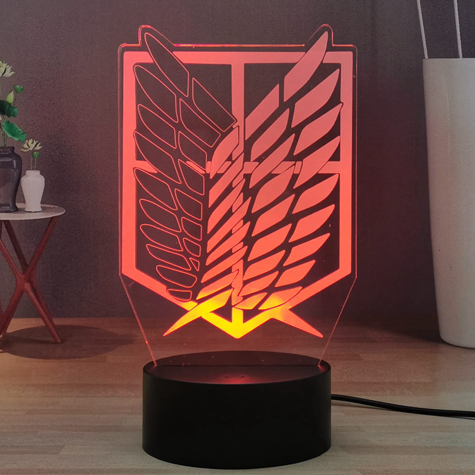 Laysinly Scouting Legion Freedom Anime Symbol 3D Night Light, Rival Levi Logo LED Light, Manga Hanji Zoe Eren Yeager 3D Lamp, Anime 16 Colors Desk Lamp, USB Touch Bedside Lamp