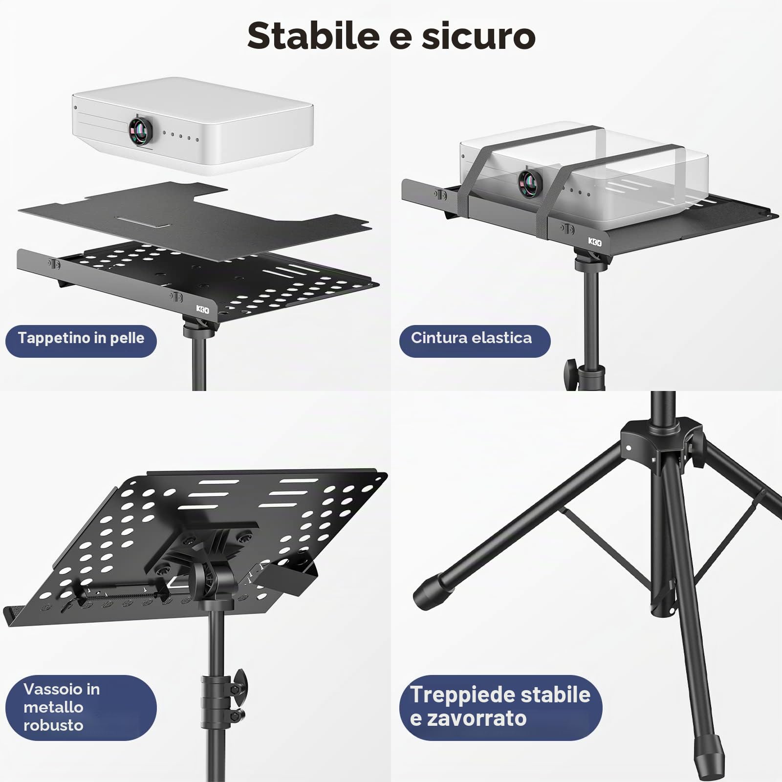KDD Supporto Treppiede per Proiettore - 4 in 1 Leggio musicale con Braccio a Molla Supporto da Pavimento Pieghevole per Laptop con Leva Scorrevole - Altezza Regolabile da 23" a 63" e Rotazione di 180°